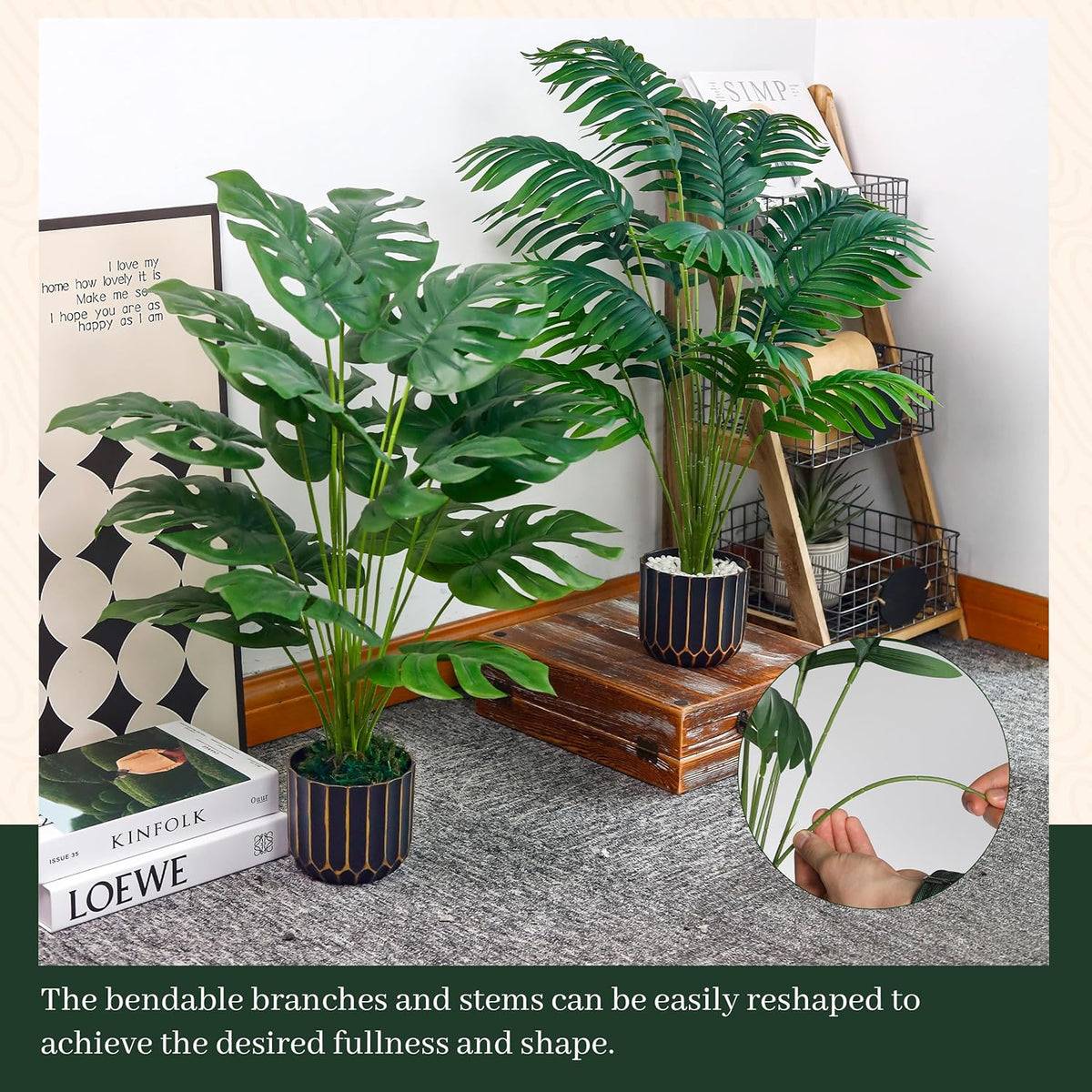 28" Fake Plants, Monstera Plant in Black Gold Pot for Home Decor | Artificial plants indoor add refined tropical greenery to modern offices, elegant entryways, reception areas and house decor