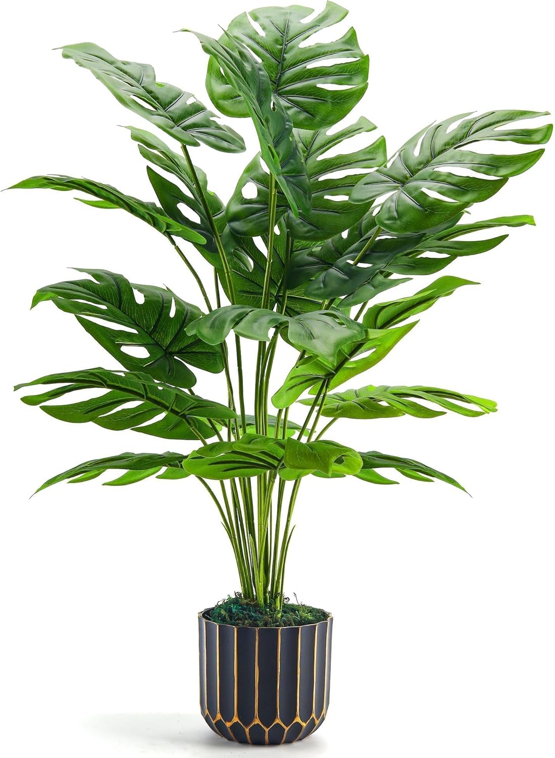 28" Fake Plants, Monstera Plant in Black Gold Pot for Home Decor | Artificial plants indoor add refined tropical greenery to modern offices, elegant entryways, reception areas and house decor