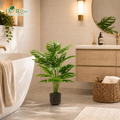 28" Fake Plants, Monstera Plant in Black Gold Pot for Home Decor | Artificial plants indoor add refined tropical greenery to modern offices, elegant entryways, reception areas and house decor