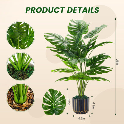 28" Fake Plants, Monstera Plant in Black Gold Pot for Home Decor | Artificial plants indoor add refined tropical greenery to modern offices, elegant entryways, reception areas and house decor