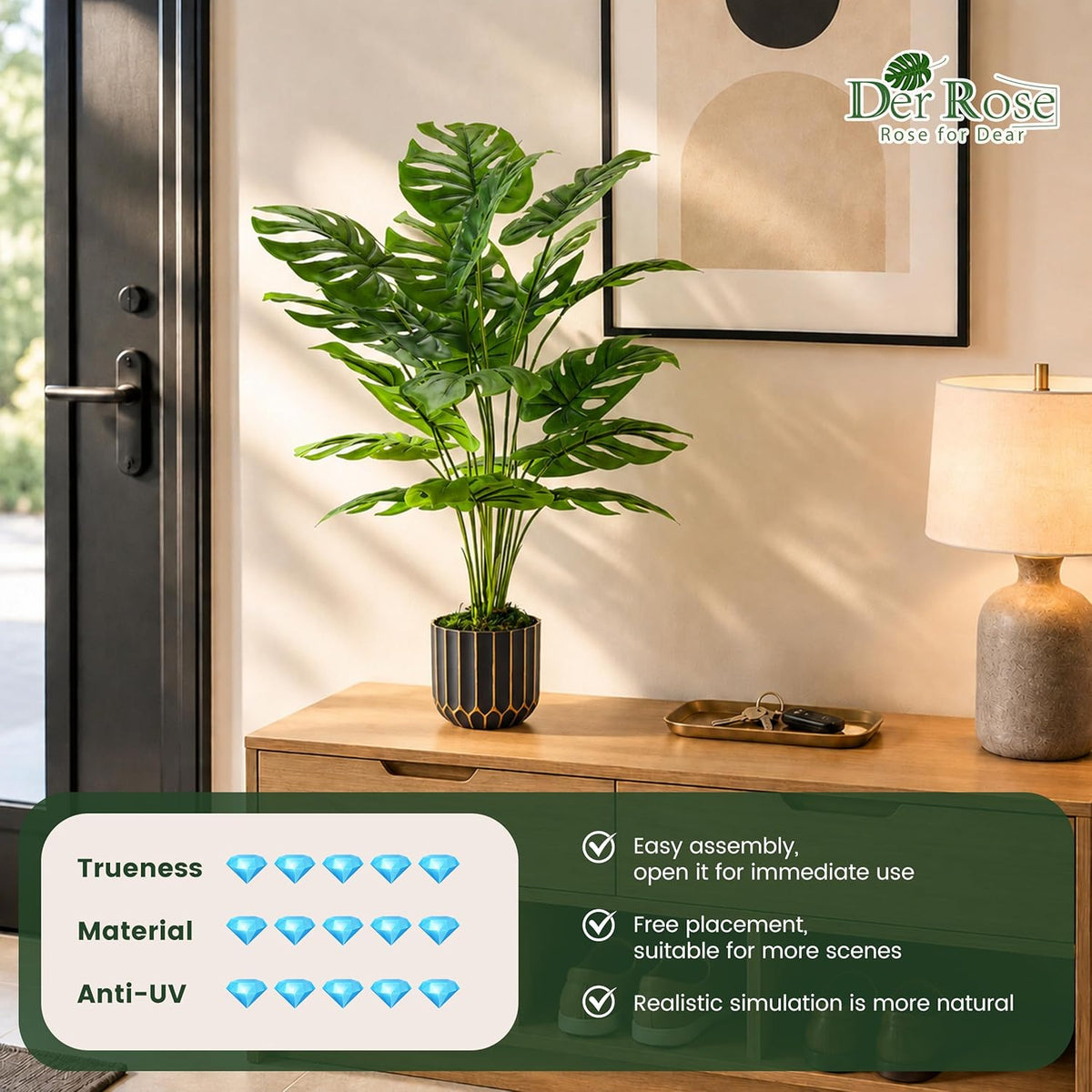 28" Fake Plants, Monstera Plant in Black Gold Pot for Home Decor | Artificial plants indoor add refined tropical greenery to modern offices, elegant entryways, reception areas and house decor