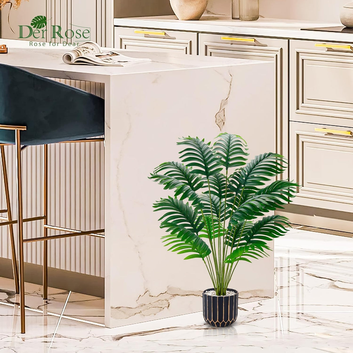 28" Fake Plants, Monstera Plant in Black Gold Pot for Home Decor | Artificial plants indoor add refined tropical greenery to modern offices, elegant entryways, reception areas and house decor