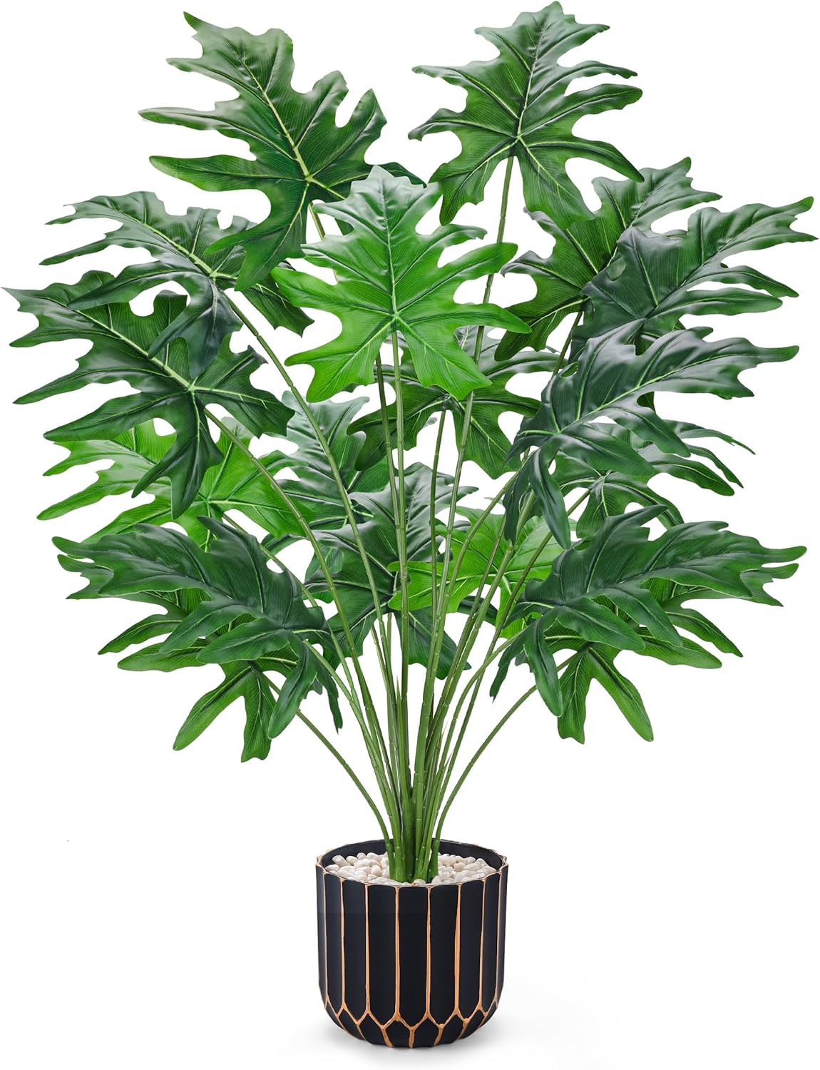 28" Fake Plants, Monstera Plant in Black Gold Pot for Home Decor | Artificial plants indoor add refined tropical greenery to modern offices, elegant entryways, reception areas and house decor