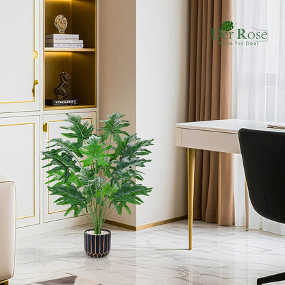 28" Fake Plants, Monstera Plant in Black Gold Pot for Home Decor | Artificial plants indoor add refined tropical greenery to modern offices, elegant entryways, reception areas and house decor