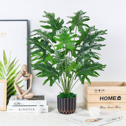 28" Fake Plants, Monstera Plant in Black Gold Pot for Home Decor | Artificial plants indoor add refined tropical greenery to modern offices, elegant entryways, reception areas and house decor