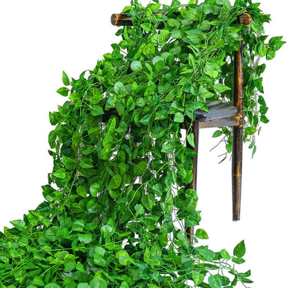 Epipremnum Aureum Leaves, Green Vines Fake Plant Vine Leaves, Hanging Fake Vine Leaves, Home Kitchen Garden Office Wedding Wall Decor (Pack of 12 86 Inch Fake Plants)