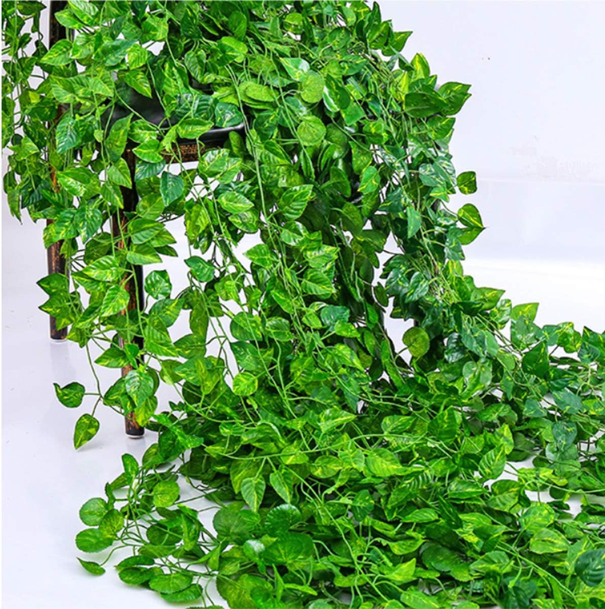 Epipremnum Aureum Leaves, Green Vines Fake Plant Vine Leaves, Hanging Fake Vine Leaves, Home Kitchen Garden Office Wedding Wall Decor (Pack of 12 86 Inch Fake Plants)