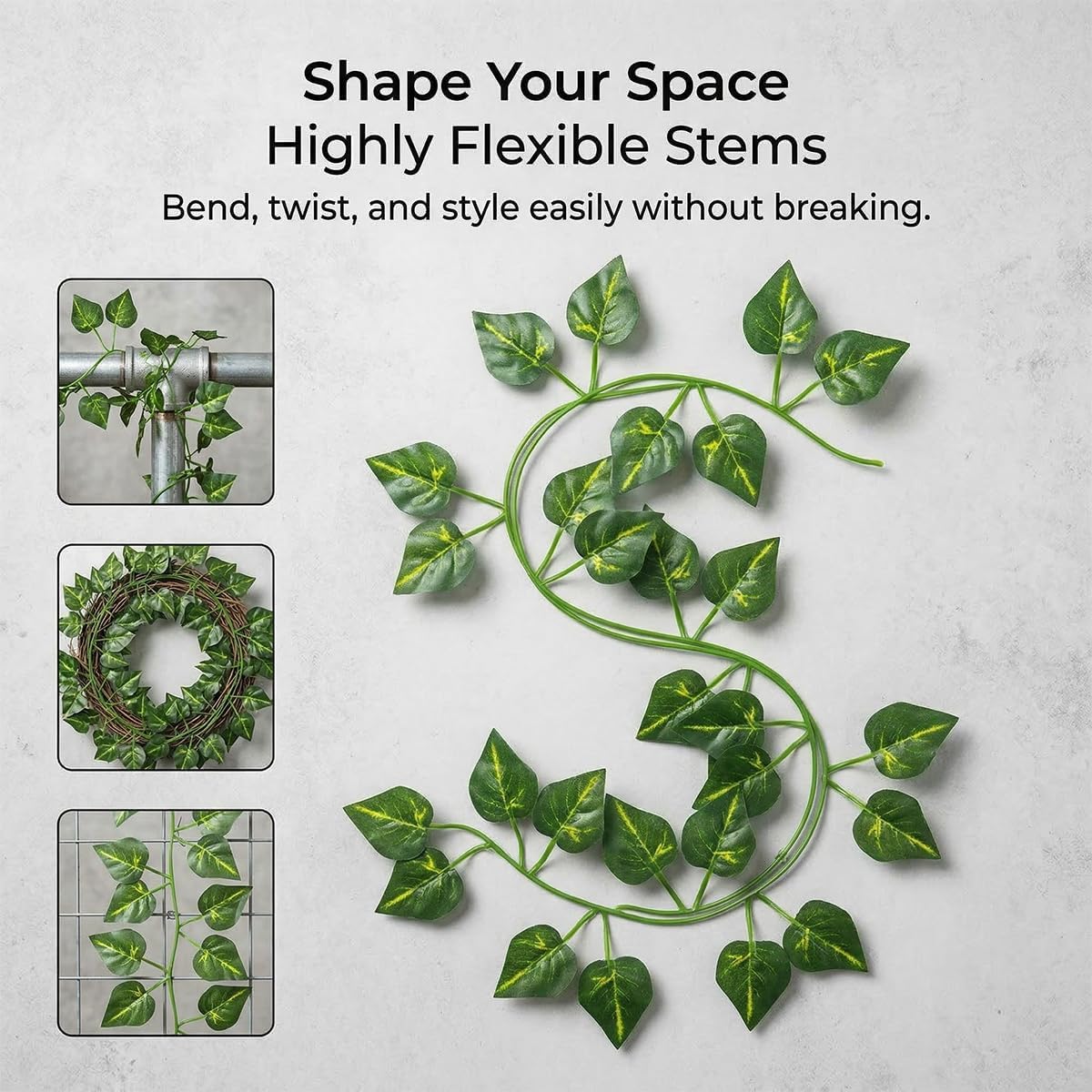 Epipremnum Aureum Leaves, Green Vines Fake Plant Vine Leaves, Hanging Fake Vine Leaves, Home Kitchen Garden Office Wedding Wall Decor (Pack of 12 86 Inch Fake Plants)