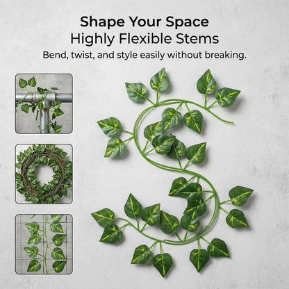 Epipremnum Aureum Leaves, Green Vines Fake Plant Vine Leaves, Hanging Fake Vine Leaves, Home Kitchen Garden Office Wedding Wall Decor (Pack of 12 86 Inch Fake Plants)