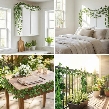 Epipremnum Aureum Leaves, Green Vines Fake Plant Vine Leaves, Hanging Fake Vine Leaves, Home Kitchen Garden Office Wedding Wall Decor (Pack of 12 86 Inch Fake Plants)
