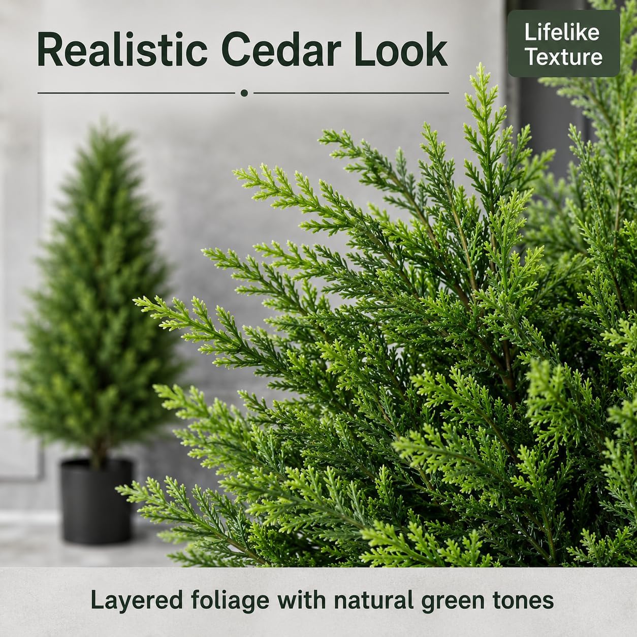 Artificial Topiary Cedar Trees, 3FT Tall, Set of 2 | UV Resistant, Faux Evergreen Plants, Indoor Outdoor Decoration, With Pots, For Home Front Door Offices Entryway
