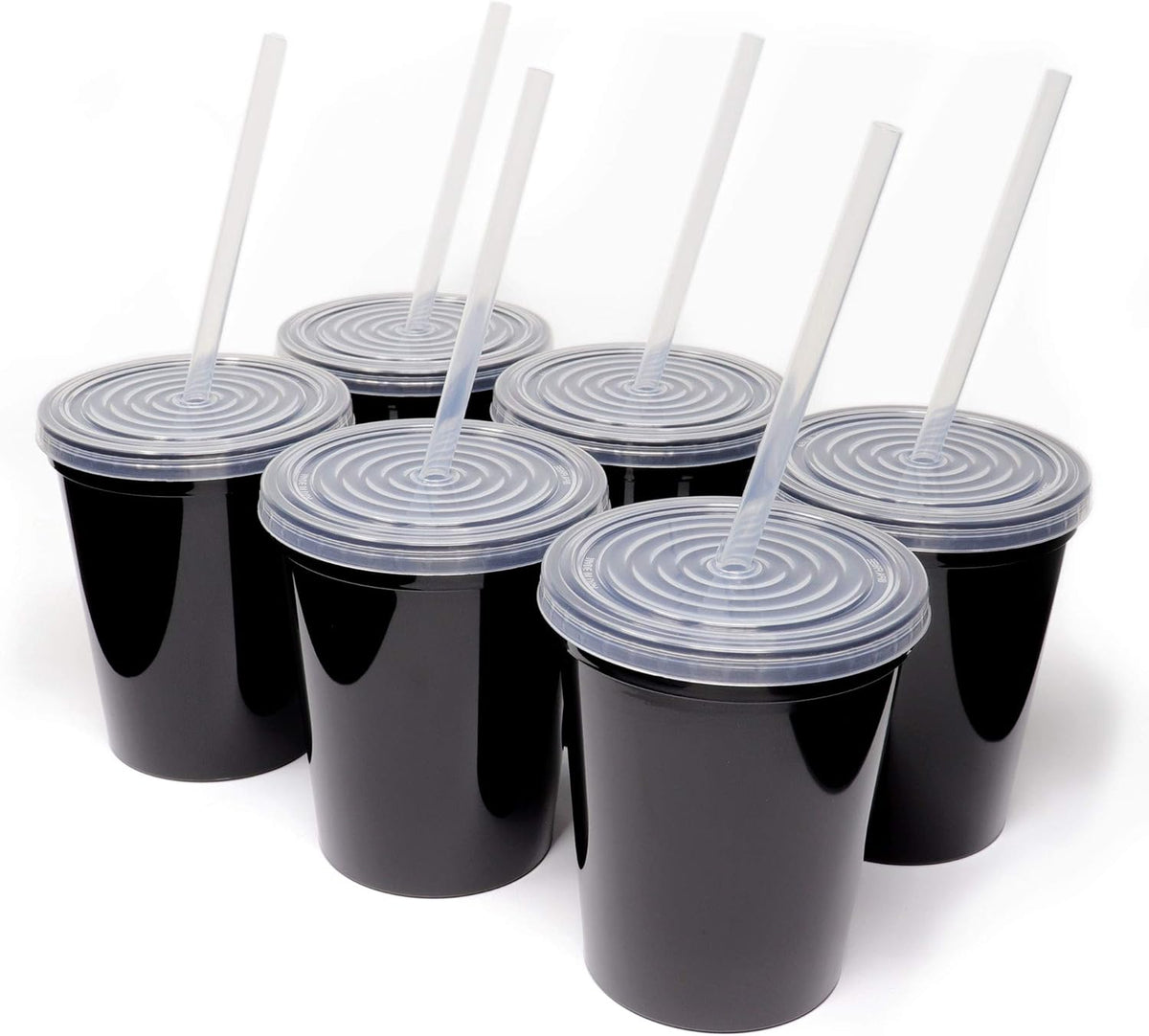 16 Oz. Reusable Plastic Stadium Cups with Lids, 6 Pack, USA Made Plastic Tumblers and Lids, Includes 6 Reusable Straws; Dishwasher Safe, Yellow