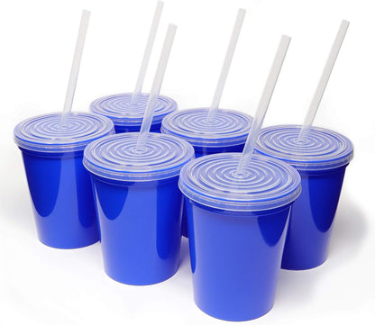 16 Oz. Reusable Plastic Stadium Cups with Lids, 6 Pack, USA Made Plastic Tumblers and Lids, Includes 6 Reusable Straws; Dishwasher Safe, Yellow