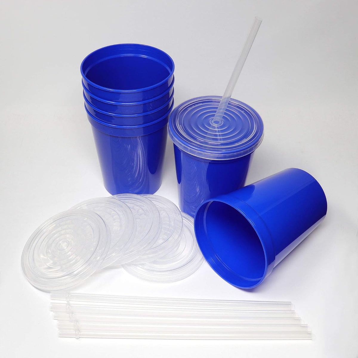16 Oz. Reusable Plastic Stadium Cups with Lids, 6 Pack, USA Made Plastic Tumblers and Lids, Includes 6 Reusable Straws; Dishwasher Safe, Yellow
