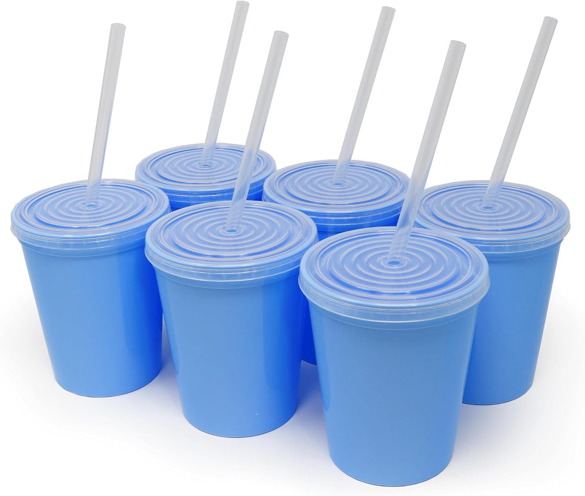 16 Oz. Reusable Plastic Stadium Cups with Lids, 6 Pack, USA Made Plastic Tumblers and Lids, Includes 6 Reusable Straws; Dishwasher Safe, Yellow