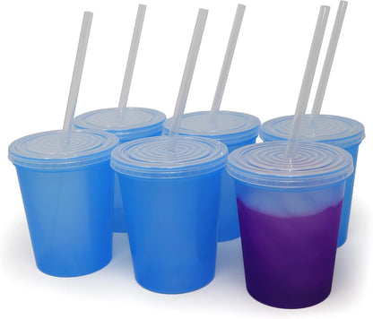16 Oz. Reusable Plastic Stadium Cups with Lids, 6 Pack, USA Made Plastic Tumblers and Lids, Includes 6 Reusable Straws; Dishwasher Safe, Yellow