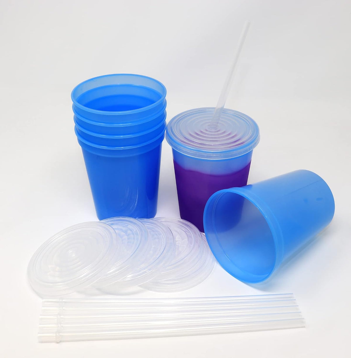 16 Oz. Reusable Plastic Stadium Cups with Lids, 6 Pack, USA Made Plastic Tumblers and Lids, Includes 6 Reusable Straws; Dishwasher Safe, Yellow