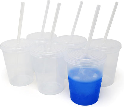16 Oz. Reusable Plastic Stadium Cups with Lids, 6 Pack, USA Made Plastic Tumblers and Lids, Includes 6 Reusable Straws; Dishwasher Safe, Yellow