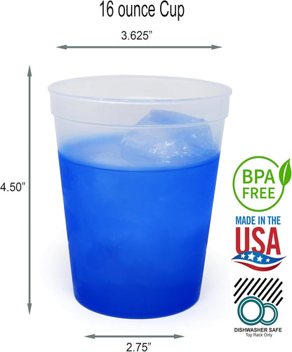 16 Oz. Reusable Plastic Stadium Cups with Lids, 6 Pack, USA Made Plastic Tumblers and Lids, Includes 6 Reusable Straws; Dishwasher Safe, Yellow