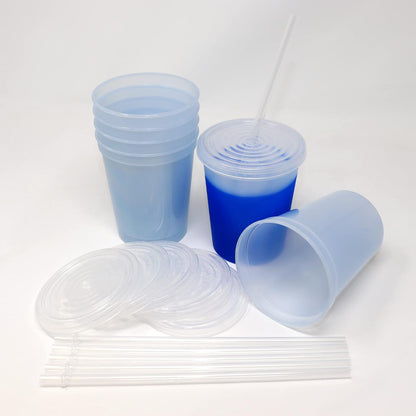 16 Oz. Reusable Plastic Stadium Cups with Lids, 6 Pack, USA Made Plastic Tumblers and Lids, Includes 6 Reusable Straws; Dishwasher Safe, Yellow