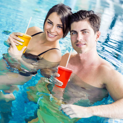 16 Oz. Reusable Plastic Stadium Cups with Lids, 6 Pack, USA Made Plastic Tumblers and Lids, Includes 6 Reusable Straws; Dishwasher Safe, Yellow