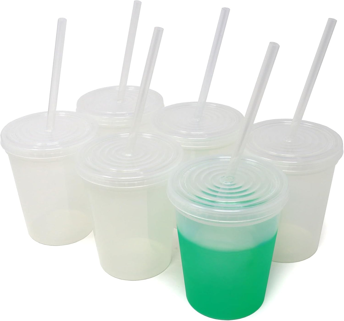 16 Oz. Reusable Plastic Stadium Cups with Lids, 6 Pack, USA Made Plastic Tumblers and Lids, Includes 6 Reusable Straws; Dishwasher Safe, Yellow