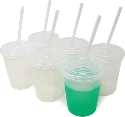 16 Oz. Reusable Plastic Stadium Cups with Lids, 6 Pack, USA Made Plastic Tumblers and Lids, Includes 6 Reusable Straws; Dishwasher Safe, Yellow