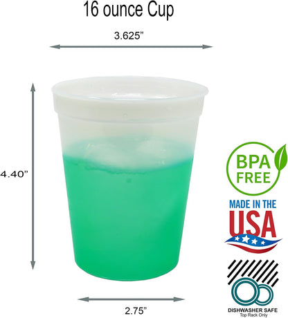 16 Oz. Reusable Plastic Stadium Cups with Lids, 6 Pack, USA Made Plastic Tumblers and Lids, Includes 6 Reusable Straws; Dishwasher Safe, Yellow