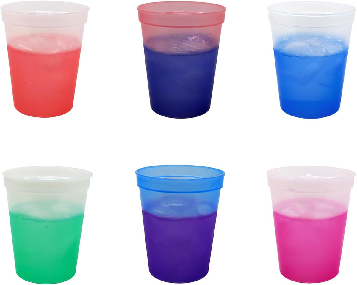 16 Oz. Reusable Plastic Stadium Cups with Lids, 6 Pack, USA Made Plastic Tumblers and Lids, Includes 6 Reusable Straws; Dishwasher Safe, Yellow