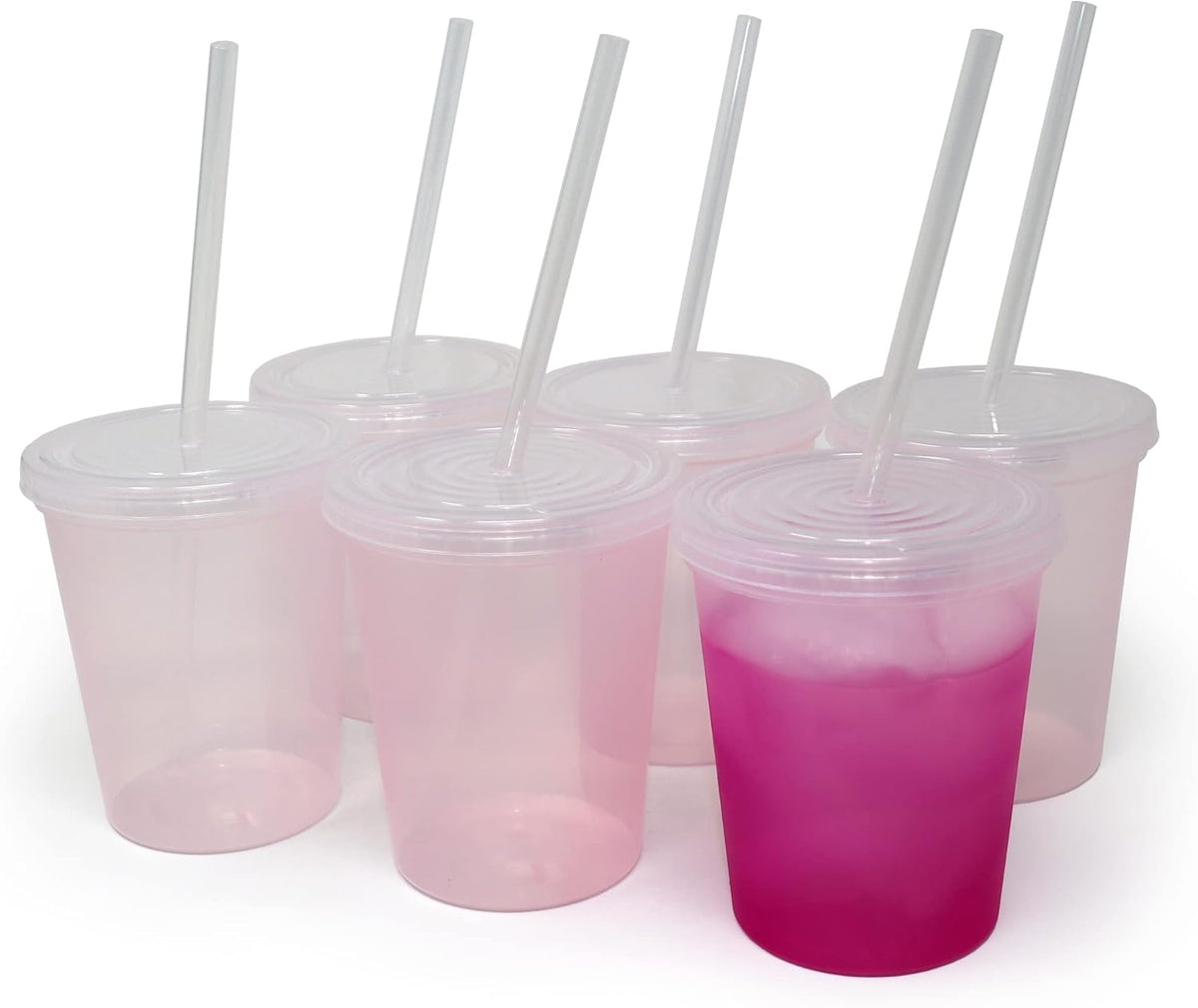 16 Oz. Reusable Plastic Stadium Cups with Lids, 6 Pack, USA Made Plastic Tumblers and Lids, Includes 6 Reusable Straws; Dishwasher Safe, Yellow