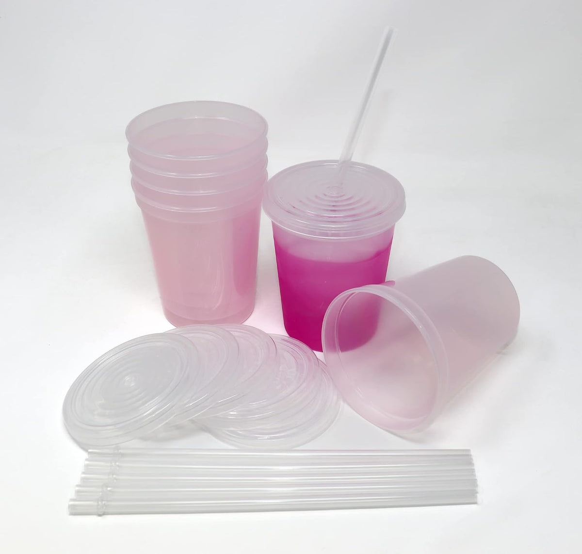16 Oz. Reusable Plastic Stadium Cups with Lids, 6 Pack, USA Made Plastic Tumblers and Lids, Includes 6 Reusable Straws; Dishwasher Safe, Yellow