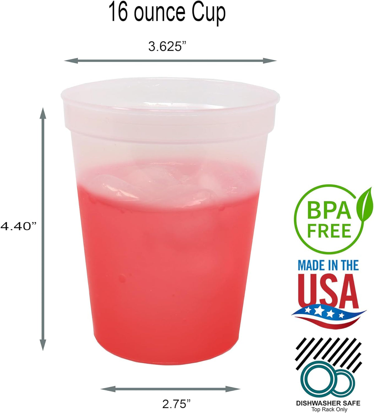 16 Oz. Reusable Plastic Stadium Cups with Lids, 6 Pack, USA Made Plastic Tumblers and Lids, Includes 6 Reusable Straws; Dishwasher Safe, Yellow