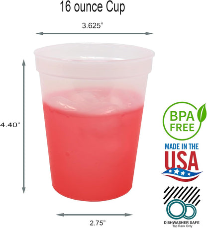 16 Oz. Reusable Plastic Stadium Cups with Lids, 6 Pack, USA Made Plastic Tumblers and Lids, Includes 6 Reusable Straws; Dishwasher Safe, Yellow