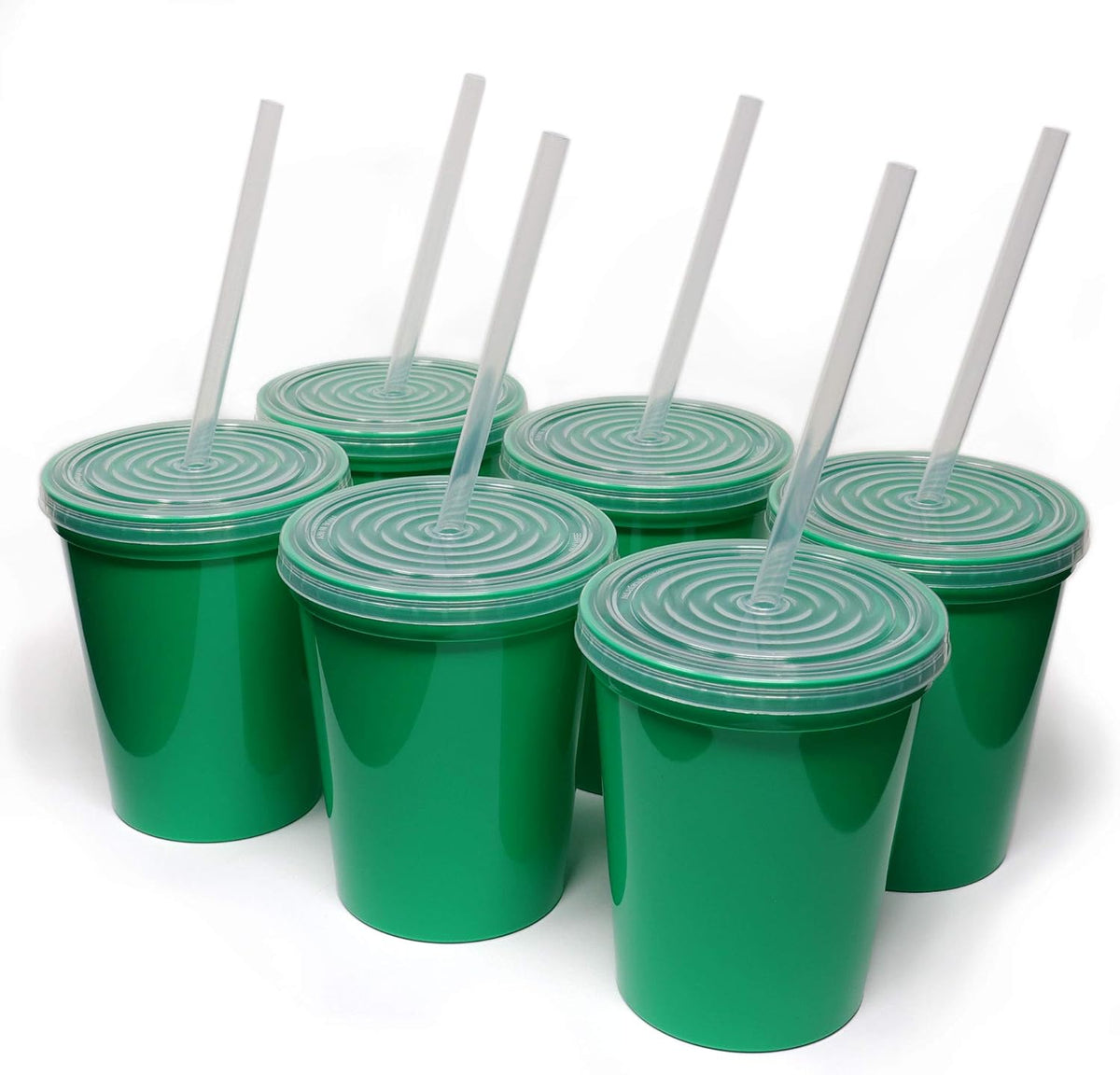 16 Oz. Reusable Plastic Stadium Cups with Lids, 6 Pack, USA Made Plastic Tumblers and Lids, Includes 6 Reusable Straws; Dishwasher Safe, Yellow