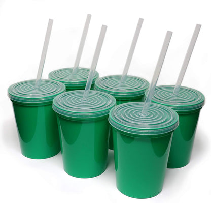 16 Oz. Reusable Plastic Stadium Cups with Lids, 6 Pack, USA Made Plastic Tumblers and Lids, Includes 6 Reusable Straws; Dishwasher Safe, Yellow