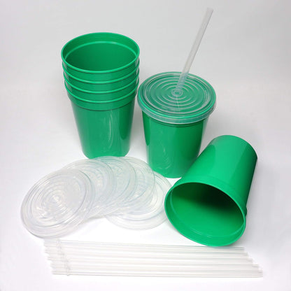16 Oz. Reusable Plastic Stadium Cups with Lids, 6 Pack, USA Made Plastic Tumblers and Lids, Includes 6 Reusable Straws; Dishwasher Safe, Yellow