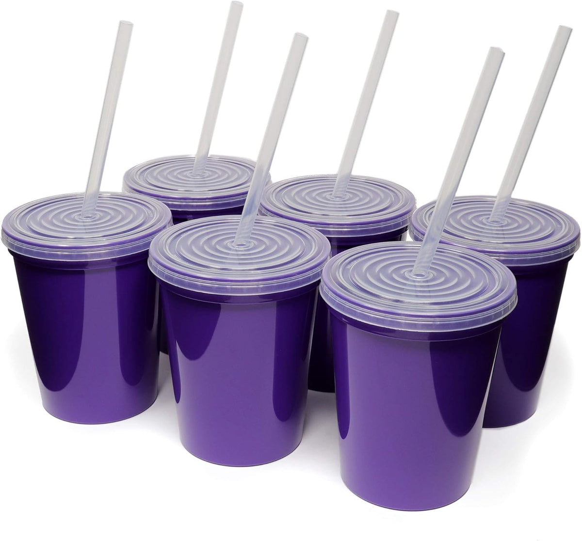 16 Oz. Reusable Plastic Stadium Cups with Lids, 6 Pack, USA Made Plastic Tumblers and Lids, Includes 6 Reusable Straws; Dishwasher Safe, Yellow