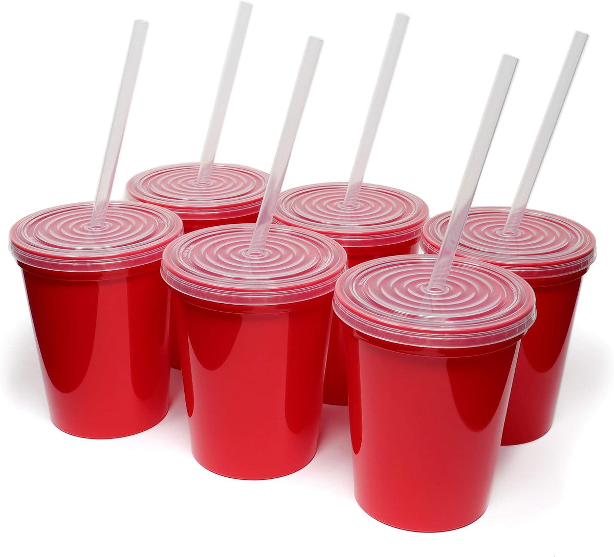 16 Oz. Reusable Plastic Stadium Cups with Lids, 6 Pack, USA Made Plastic Tumblers and Lids, Includes 6 Reusable Straws; Dishwasher Safe, Yellow