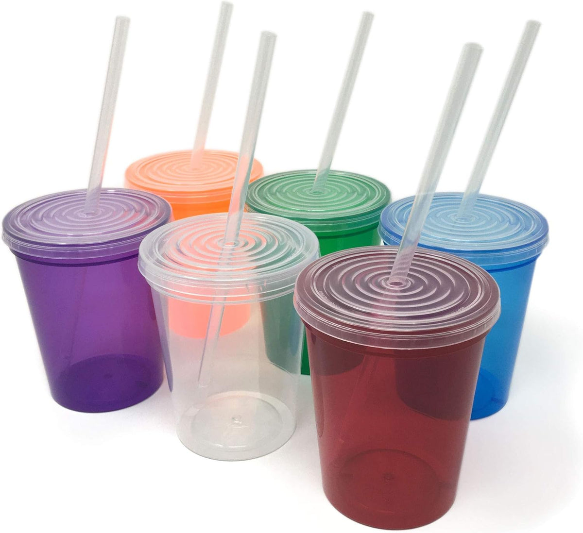 16 Oz. Reusable Plastic Stadium Cups with Lids, 6 Pack, USA Made Plastic Tumblers and Lids, Includes 6 Reusable Straws; Dishwasher Safe, Yellow