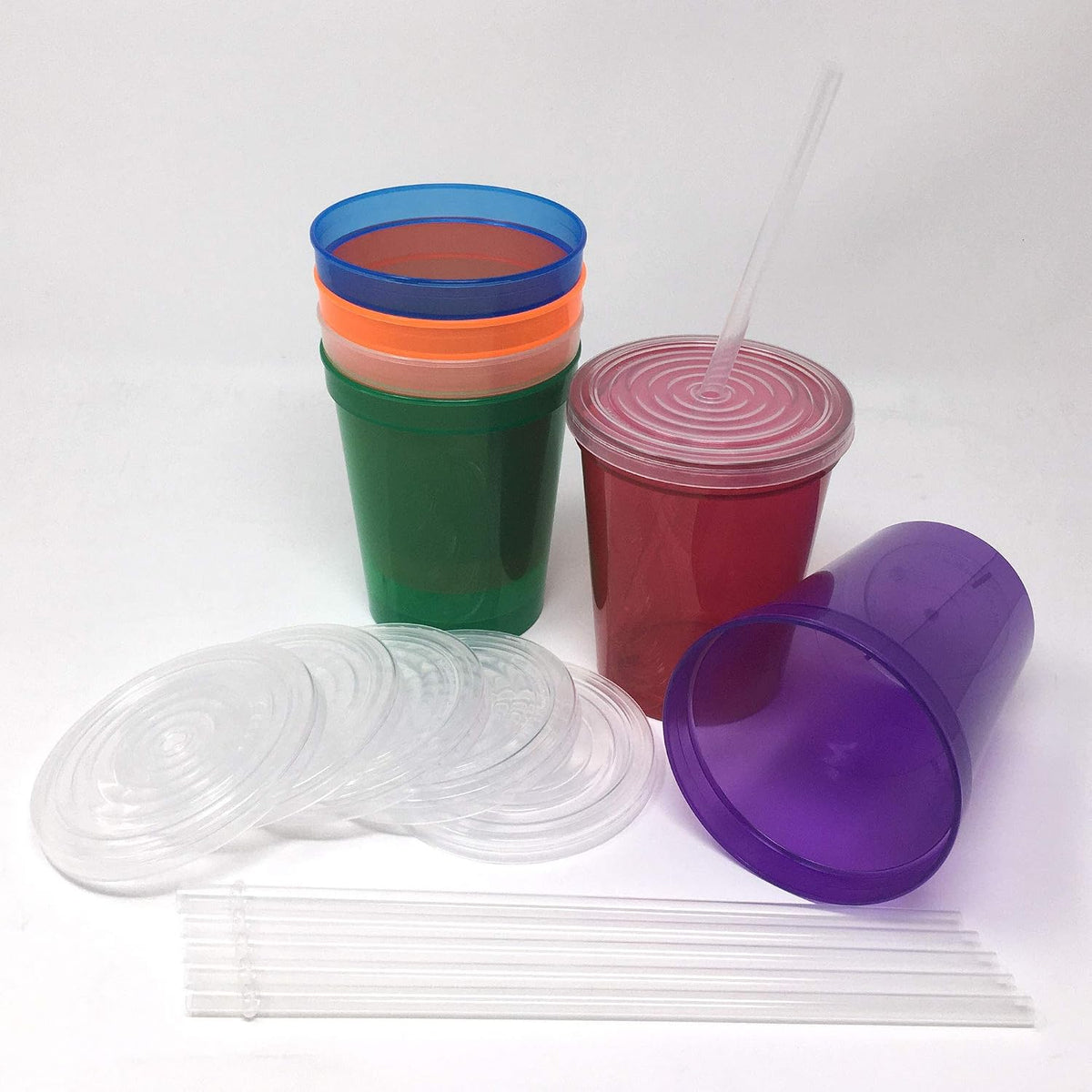16 Oz. Reusable Plastic Stadium Cups with Lids, 6 Pack, USA Made Plastic Tumblers and Lids, Includes 6 Reusable Straws; Dishwasher Safe, Yellow