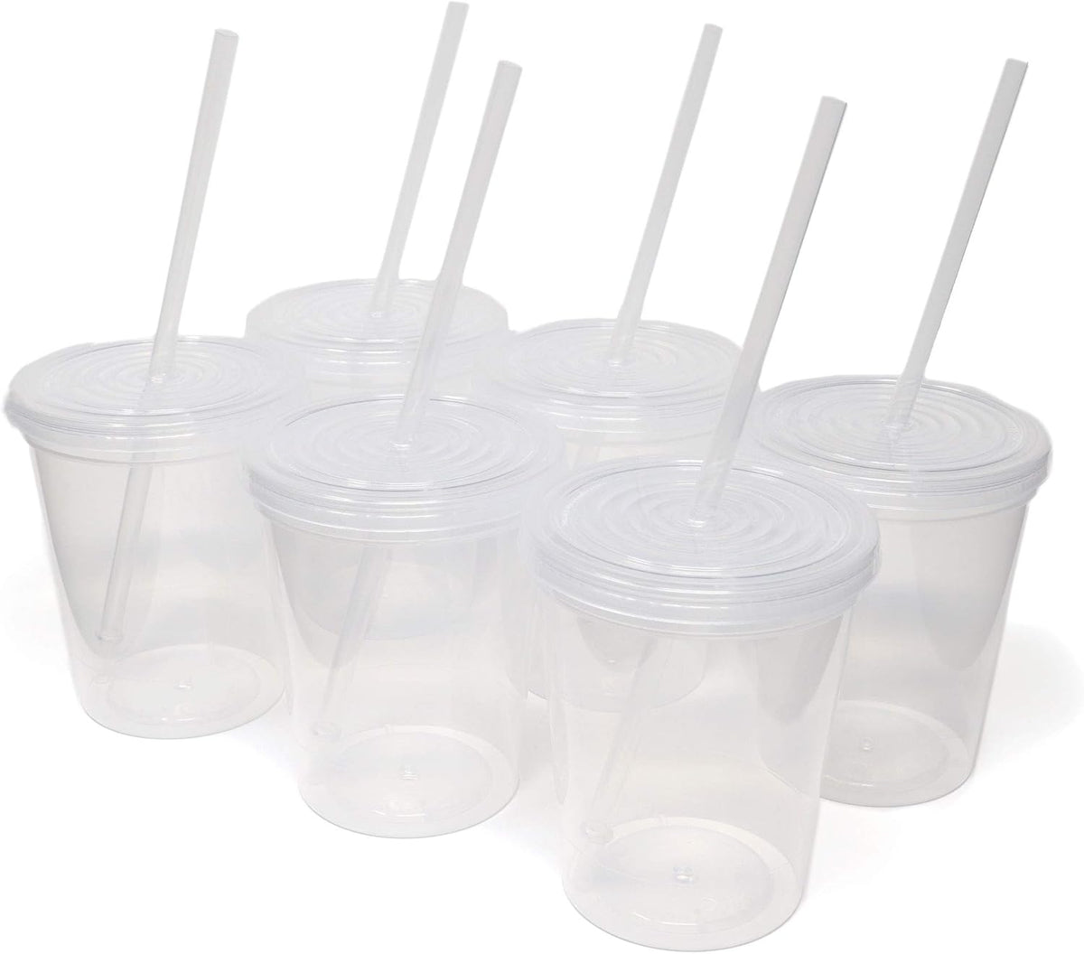 16 Oz. Reusable Plastic Stadium Cups with Lids, 6 Pack, USA Made Plastic Tumblers and Lids, Includes 6 Reusable Straws; Dishwasher Safe, Yellow