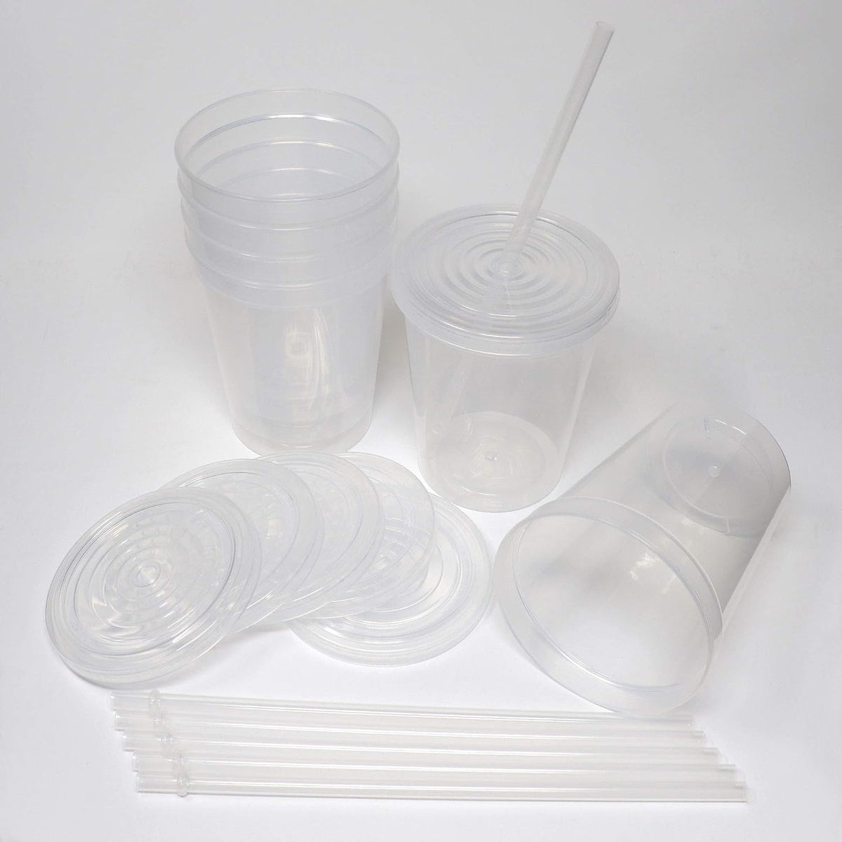 16 Oz. Reusable Plastic Stadium Cups with Lids, 6 Pack, USA Made Plastic Tumblers and Lids, Includes 6 Reusable Straws; Dishwasher Safe, Yellow