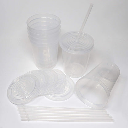 16 Oz. Reusable Plastic Stadium Cups with Lids, 6 Pack, USA Made Plastic Tumblers and Lids, Includes 6 Reusable Straws; Dishwasher Safe, Yellow