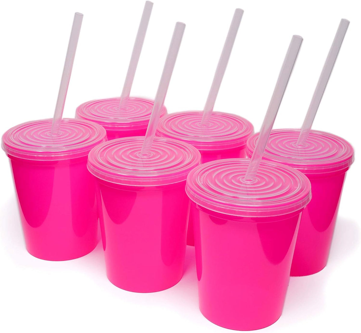 16 Oz. Reusable Plastic Stadium Cups with Lids, 6 Pack, USA Made Plastic Tumblers and Lids, Includes 6 Reusable Straws; Dishwasher Safe, Yellow