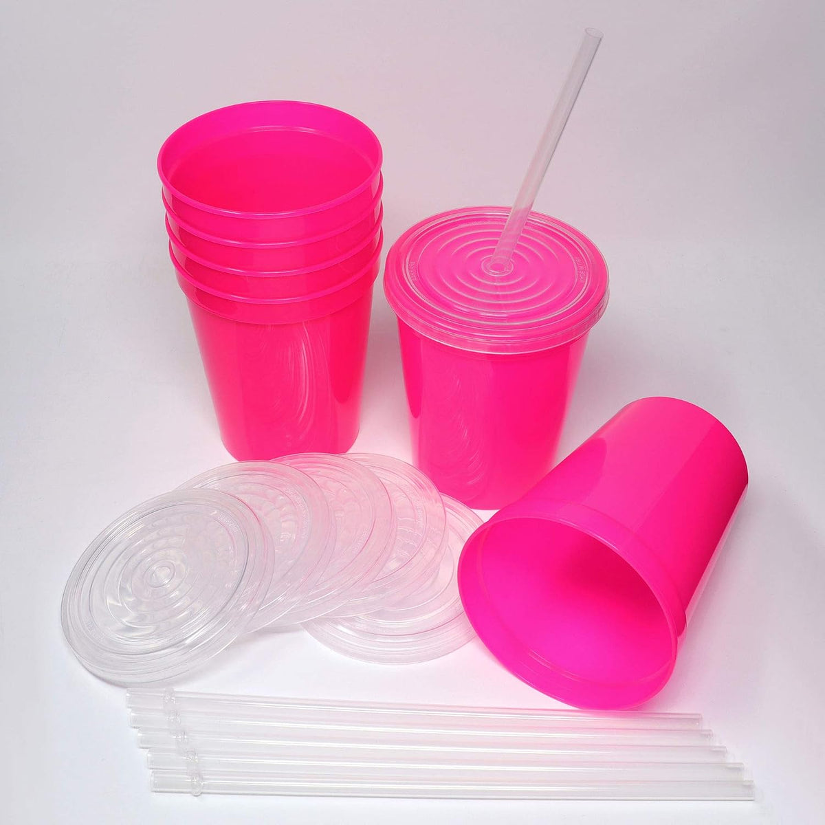 16 Oz. Reusable Plastic Stadium Cups with Lids, 6 Pack, USA Made Plastic Tumblers and Lids, Includes 6 Reusable Straws; Dishwasher Safe, Yellow