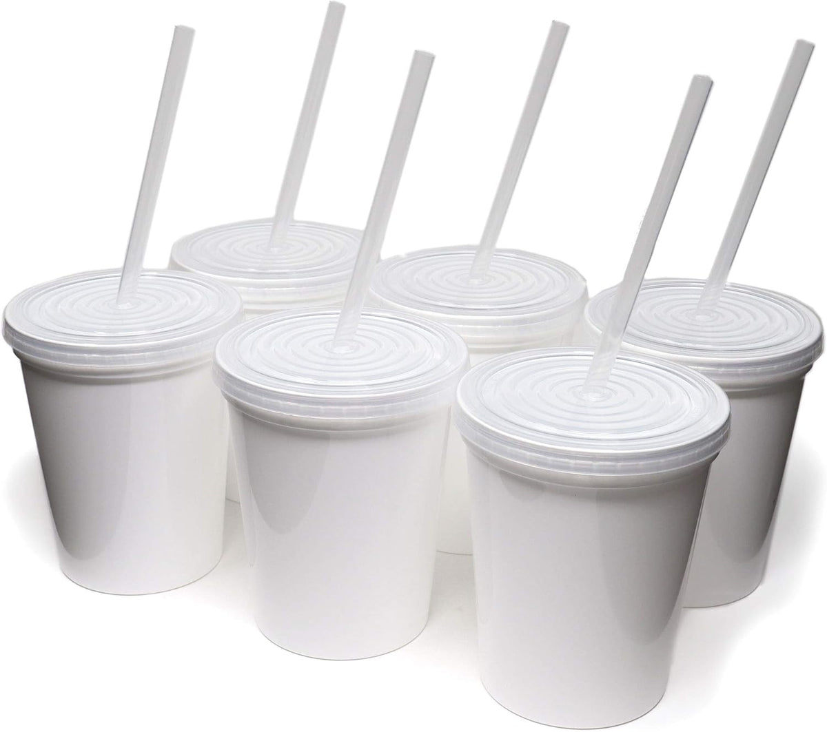 16 Oz. Reusable Plastic Stadium Cups with Lids, 6 Pack, USA Made Plastic Tumblers and Lids, Includes 6 Reusable Straws; Dishwasher Safe, Yellow