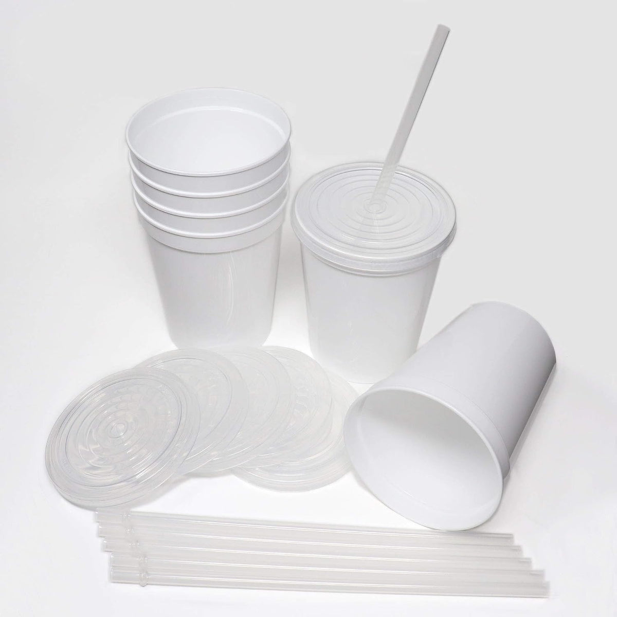 16 Oz. Reusable Plastic Stadium Cups with Lids, 6 Pack, USA Made Plastic Tumblers and Lids, Includes 6 Reusable Straws; Dishwasher Safe, Yellow