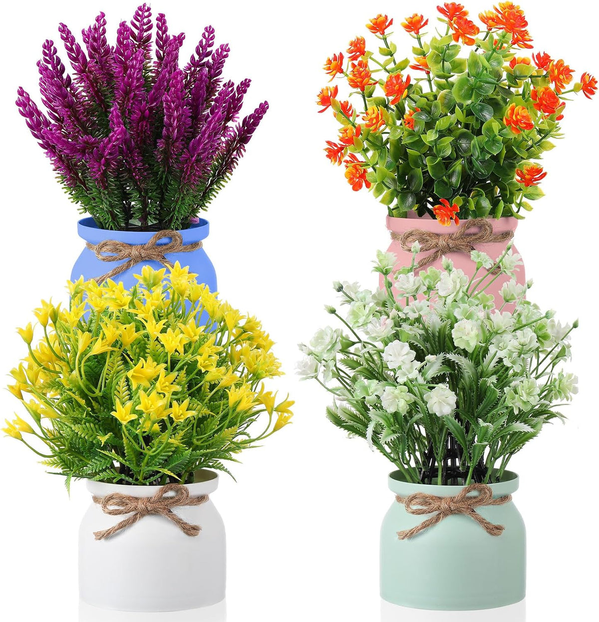 4 Pcs Large Artificial Potted Flowers Classic Potted Plants