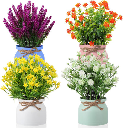 4 Pcs Large Artificial Potted Flowers Classic Potted Plants