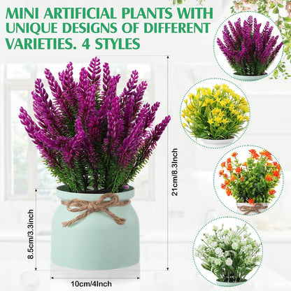 4 Pcs Large Artificial Potted Flowers Classic Potted Plants